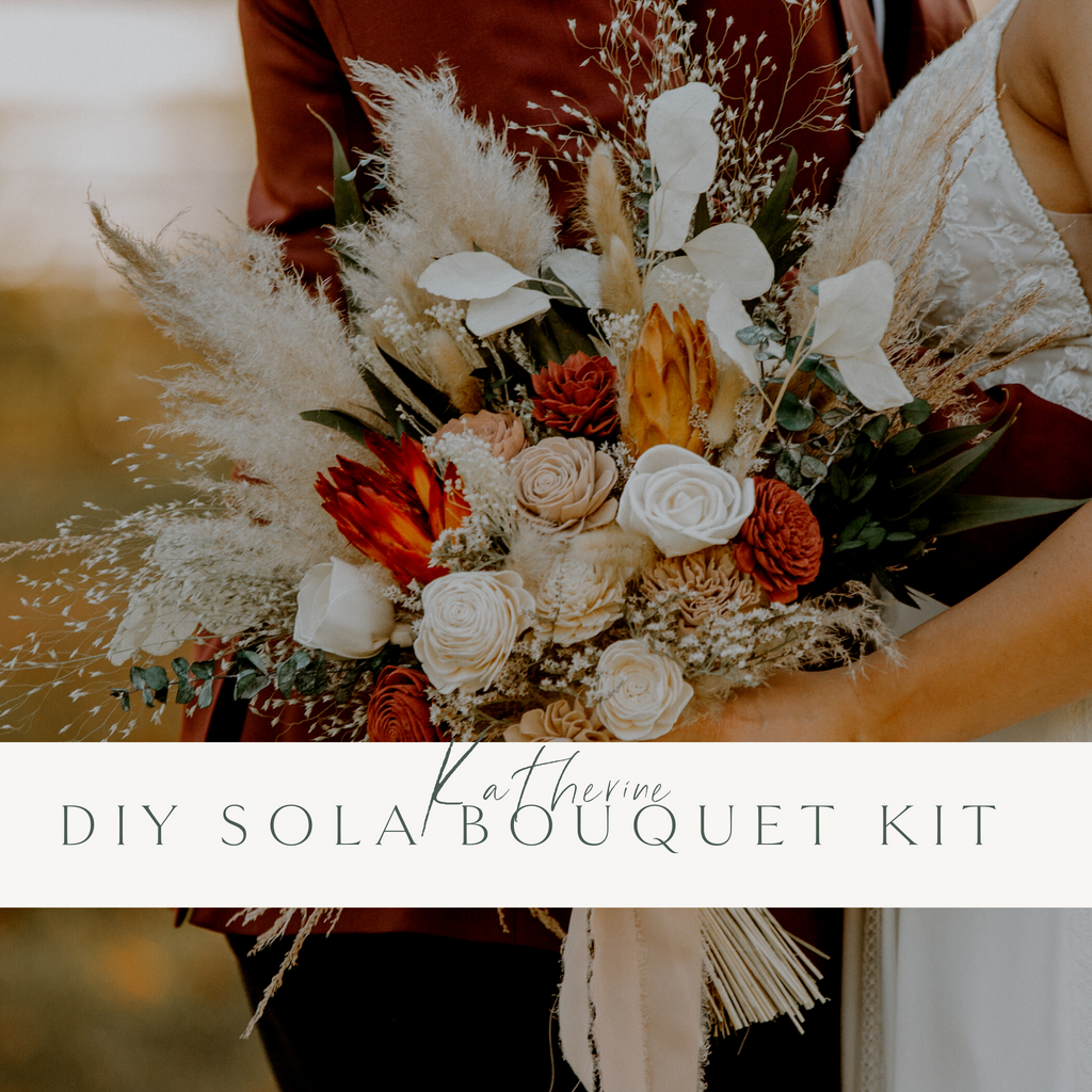 DIY KIT Hannah's Collection Sola Flower Bouquet Wedding Bridal Bouquet  Ivory, Dusty Blue, Dusty Rose -  Israel